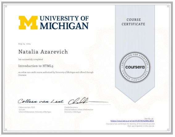 HTML5 Certificate certificate